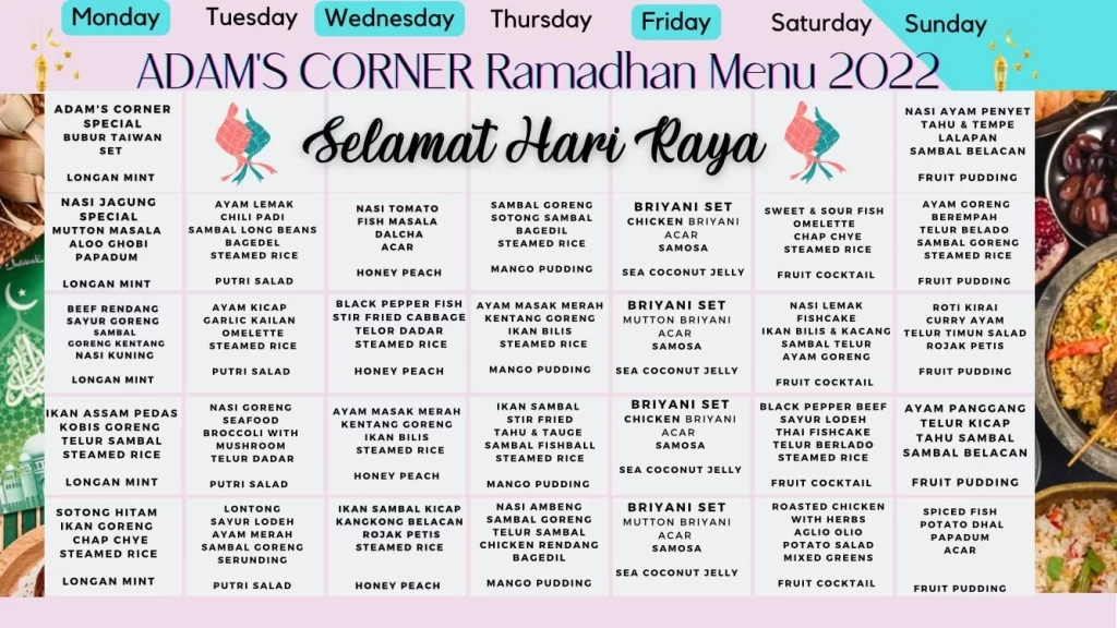 Adam's Corner ramadhan Menu