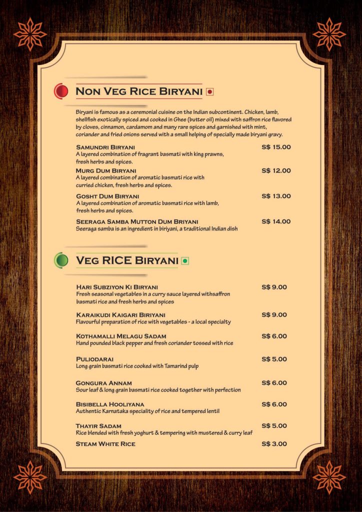 biryani menu