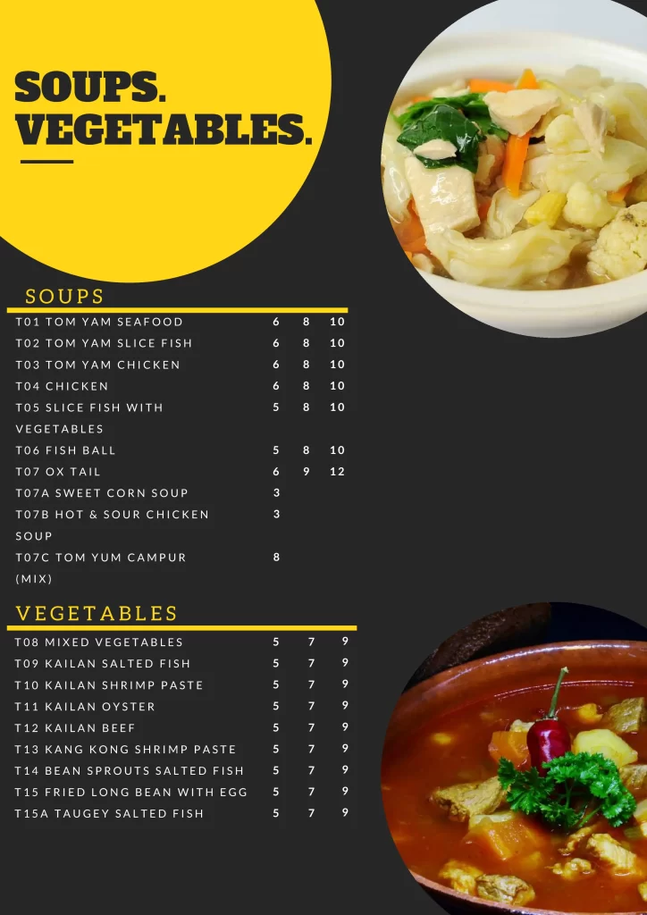 Al Amaan soup and vegtables menu
