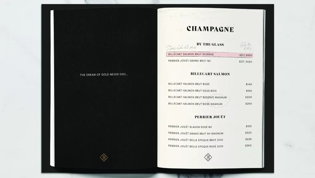 barbary coast Champagne menu