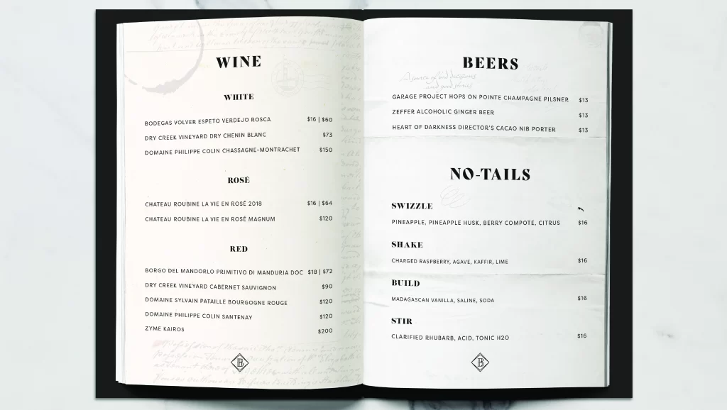 barbary coast wine and beer menu