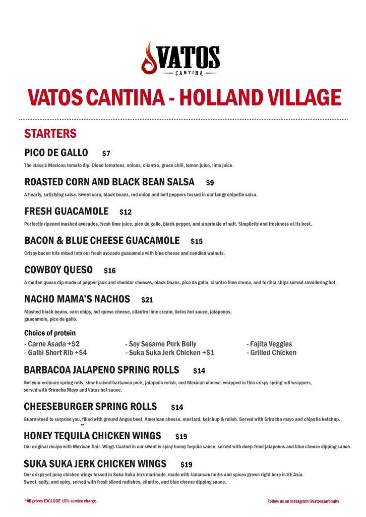 vatos cantina-holland village chickens, taquila, cheese burger, menu 