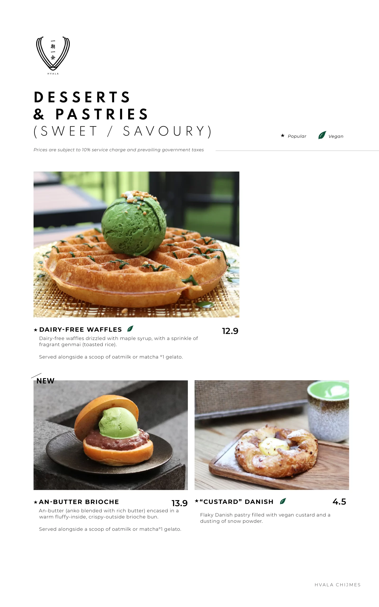 Hvala Singapore waffles, butter, custard, Menu & Price List 2022