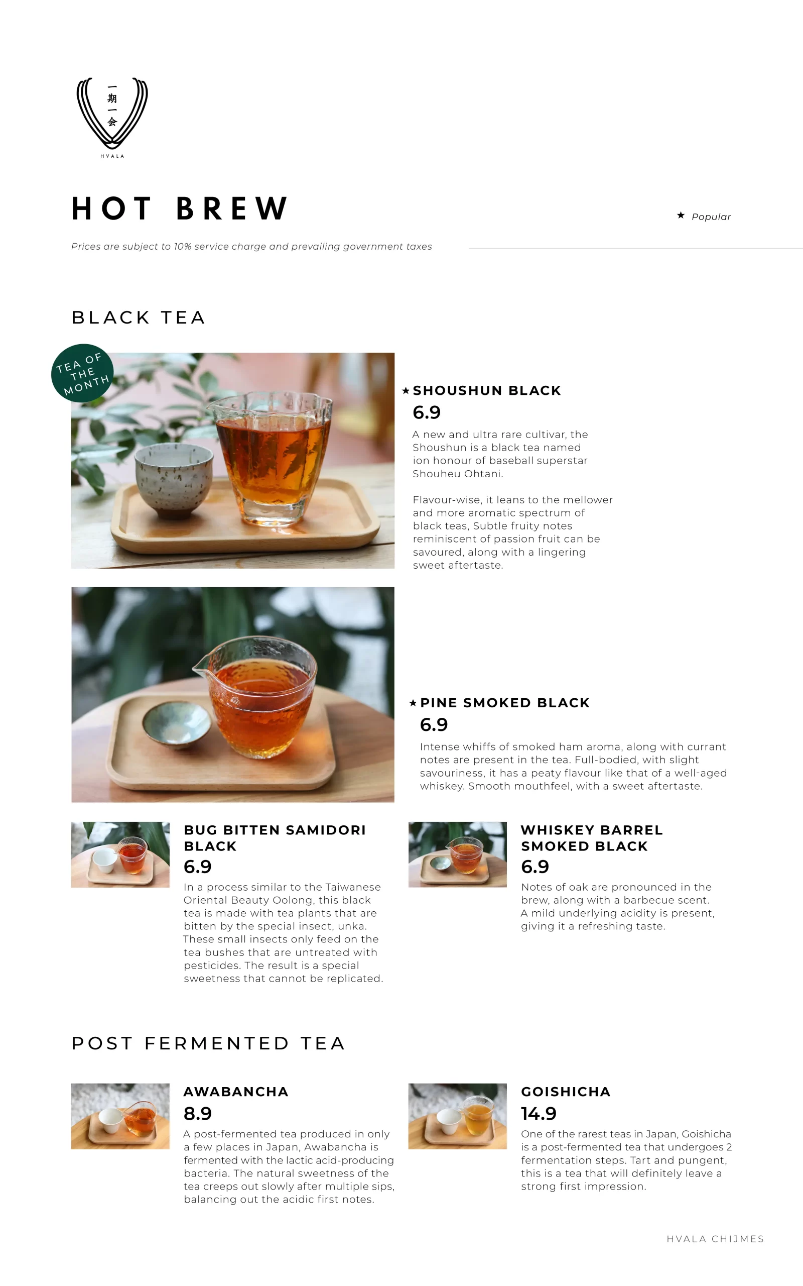 Hvala Singapore hot brew black tea, Menu & Price List 2022