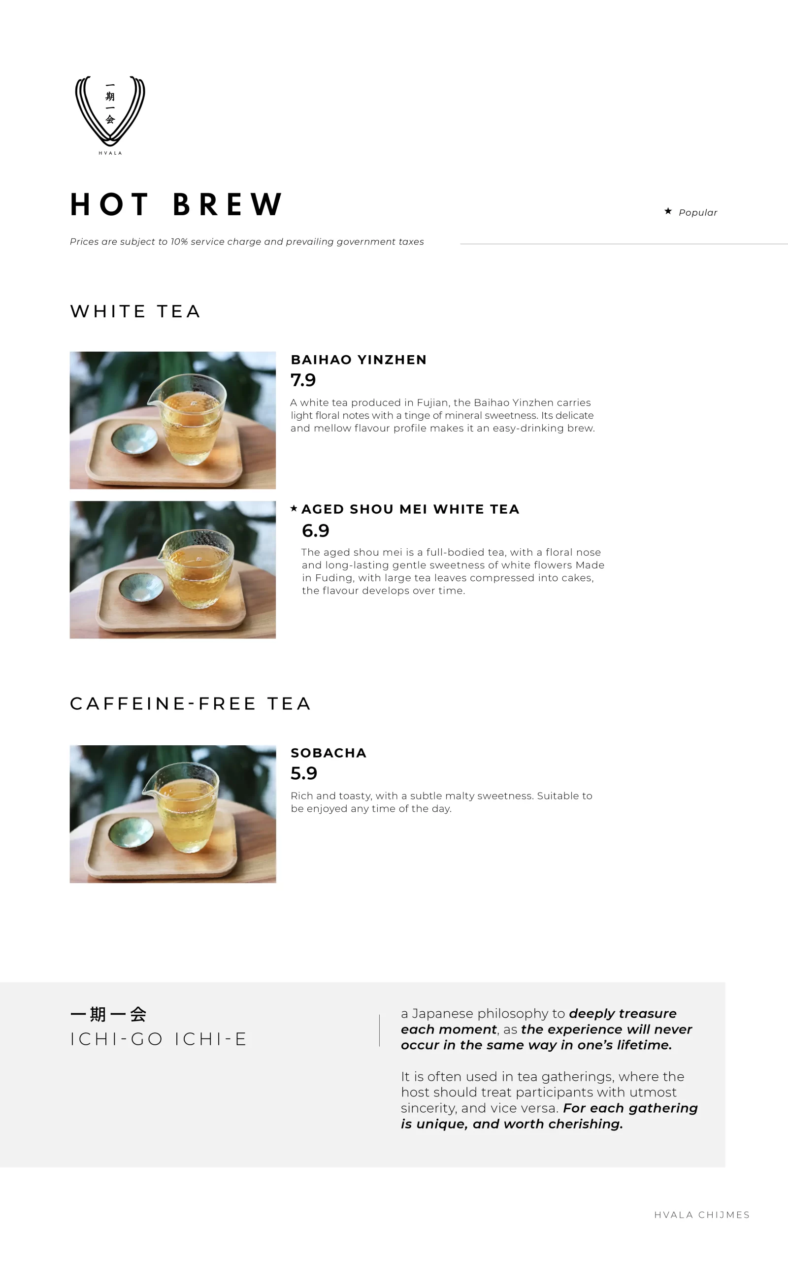 Hvala Singapore tea, caffeine tea Menu & Price List 2022