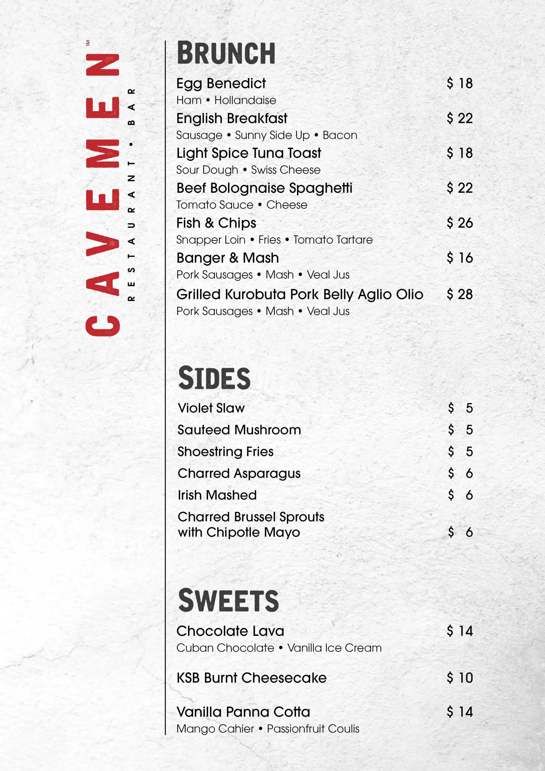 caveman food menu with updated price singapore 2022 