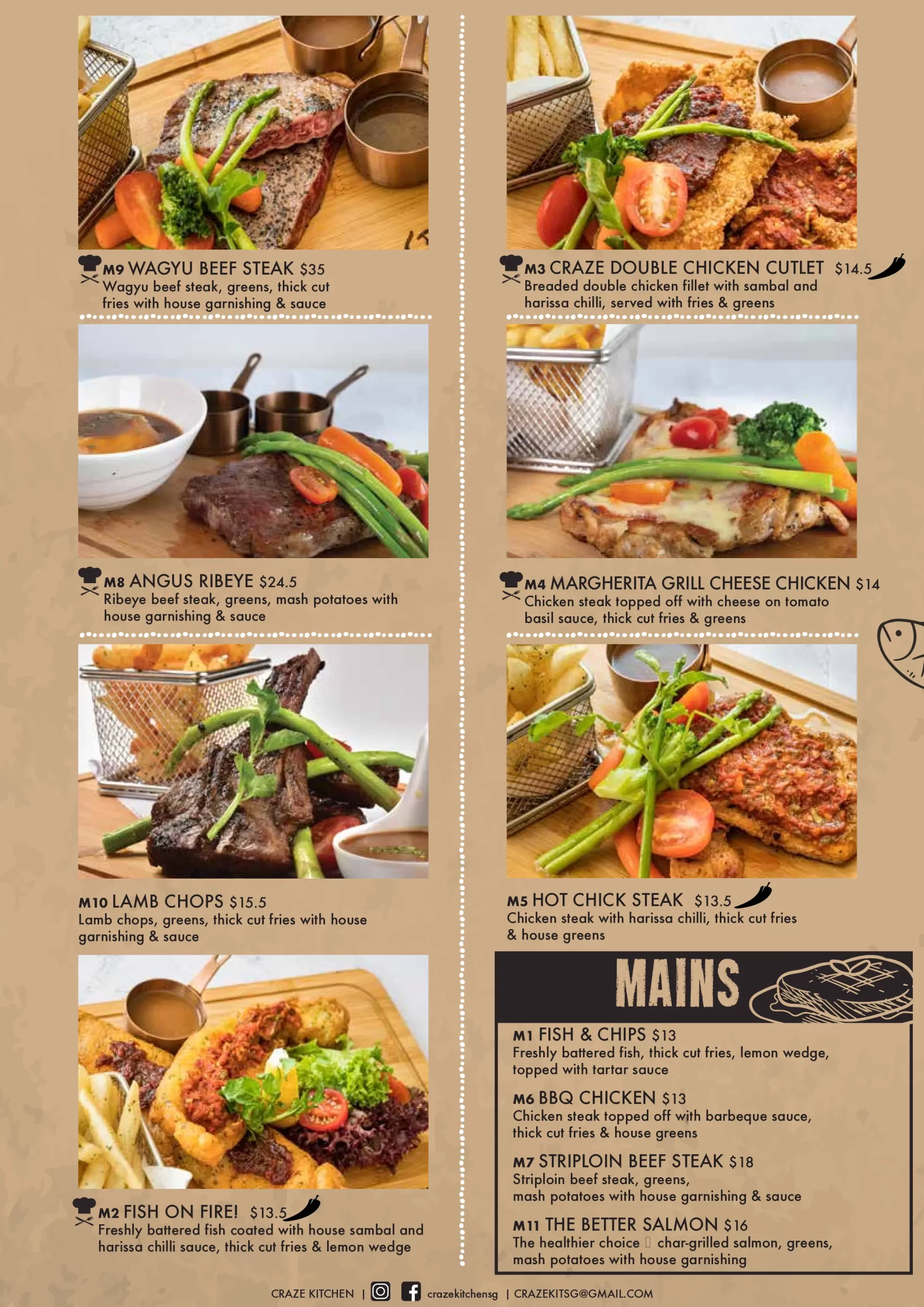 Steaks menu
