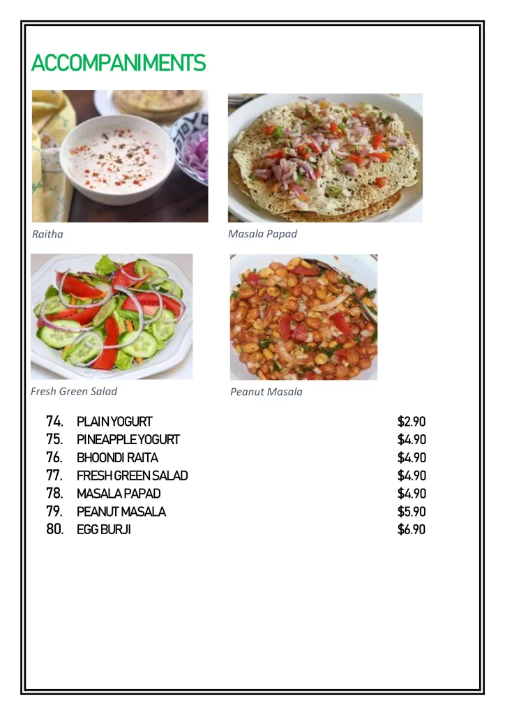Delhi 6 Singapore salad, raita, peanut, yogurt, Menu & Price List 2022