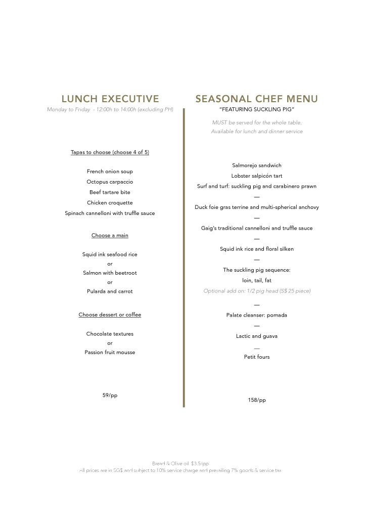 Gaig restaurant Lunch & seasonal chef menu