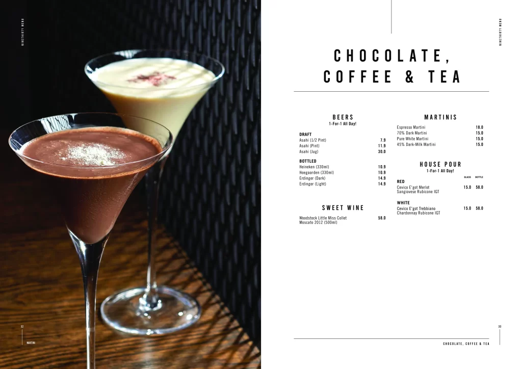 chocolate & coffee tea menu