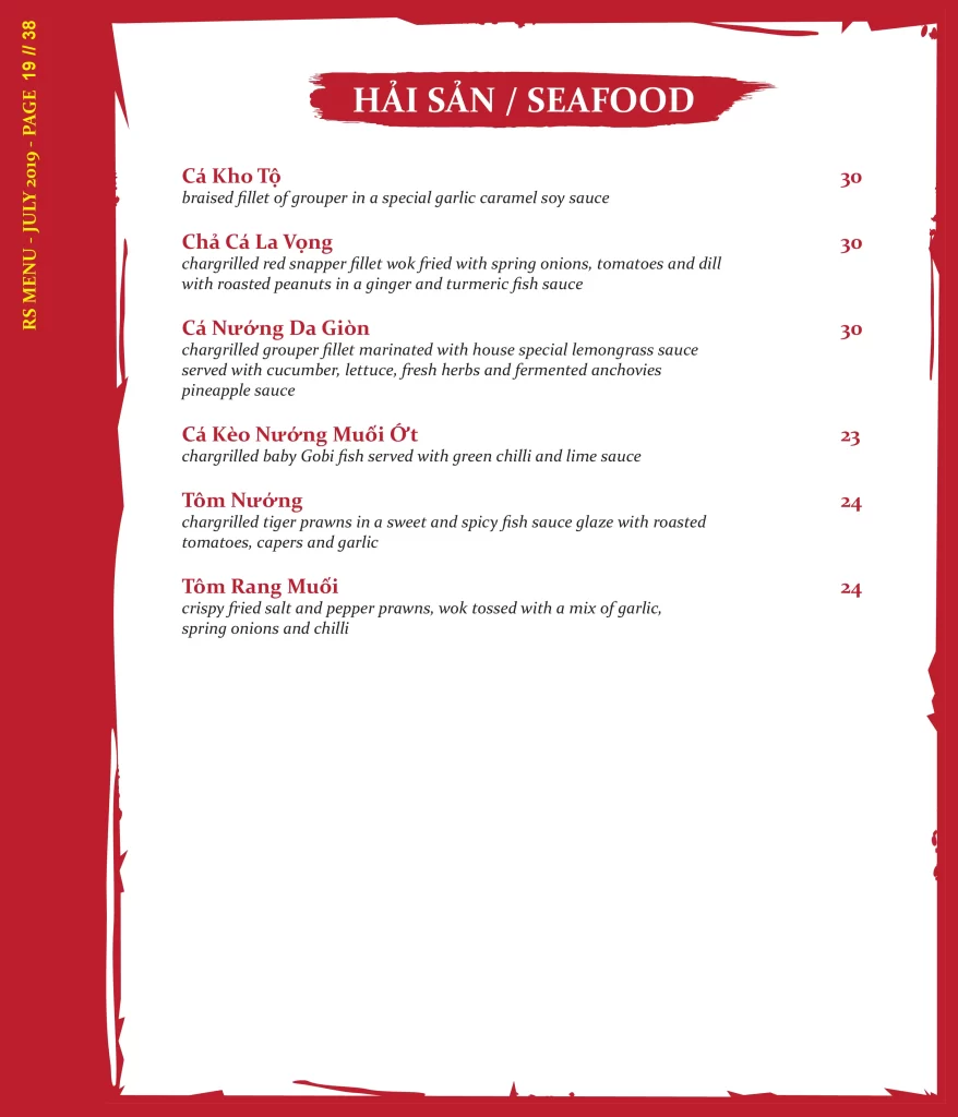 Red sparrow seafood menu