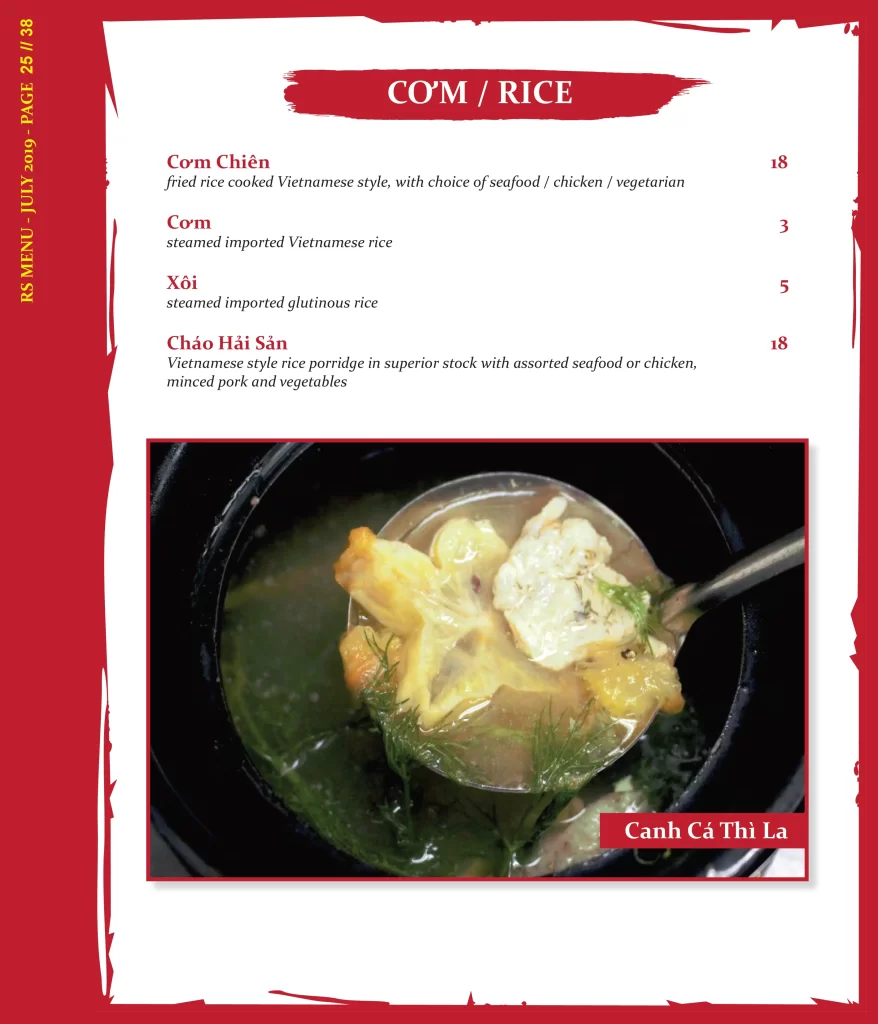 red sparrow rice menu