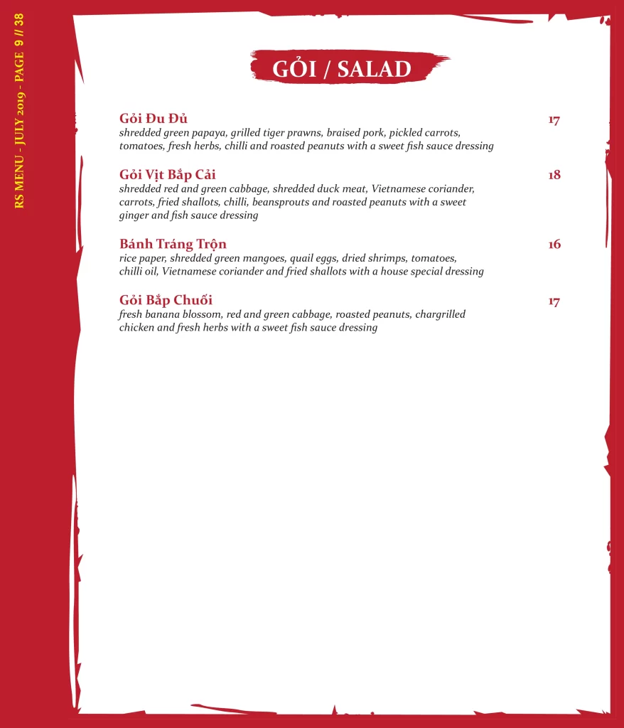 red sparrow salad menu
