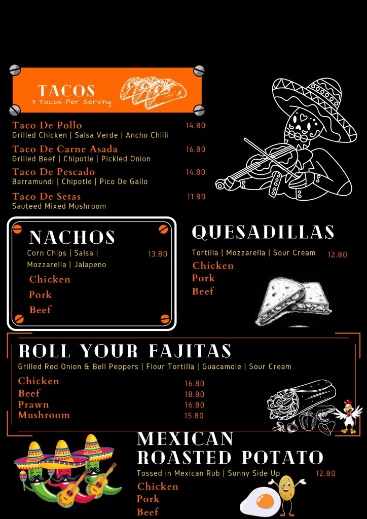 Los Amigos taqueria tacos & nachos menu