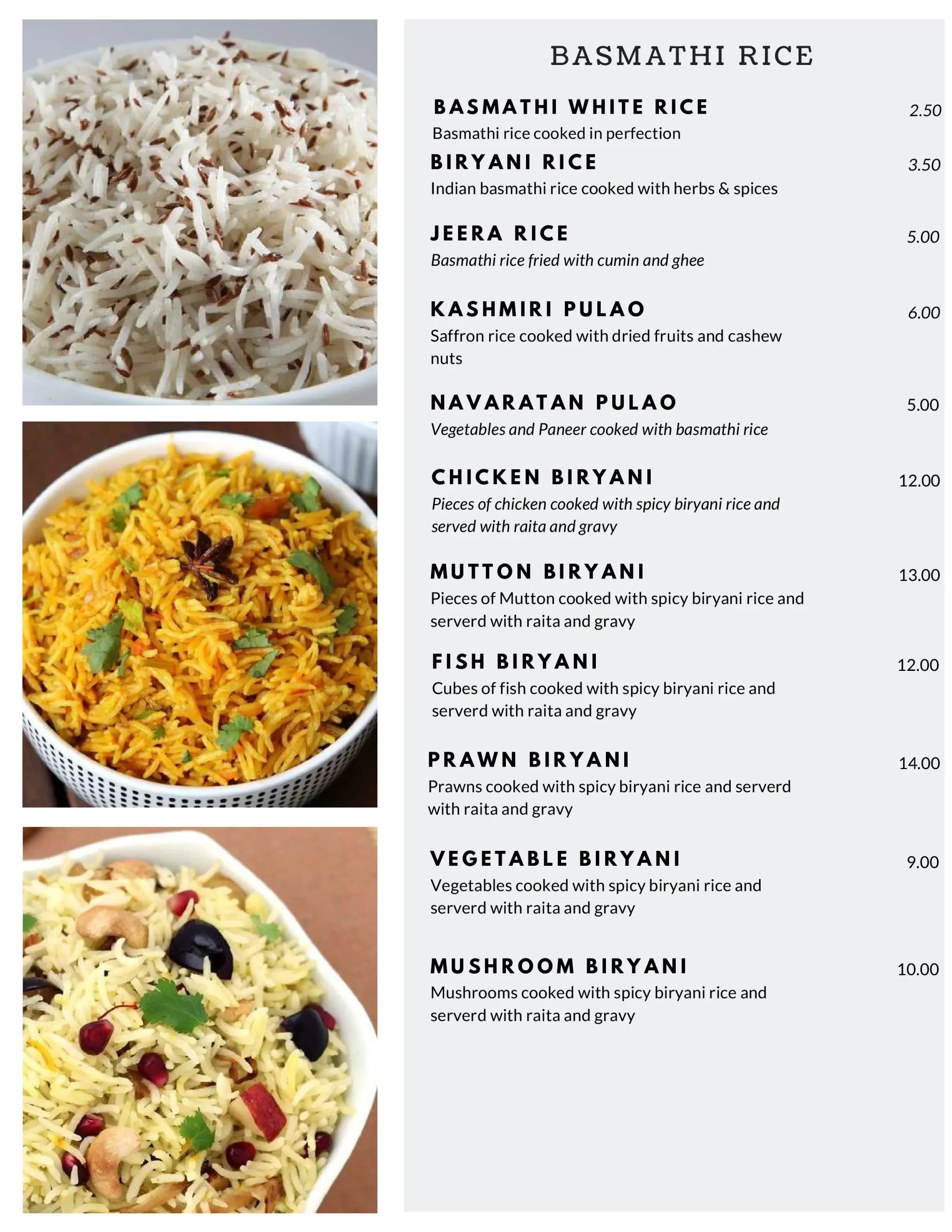Phoenix Indian Restaurant with rice biryani & pulao Menu Singapore 2022