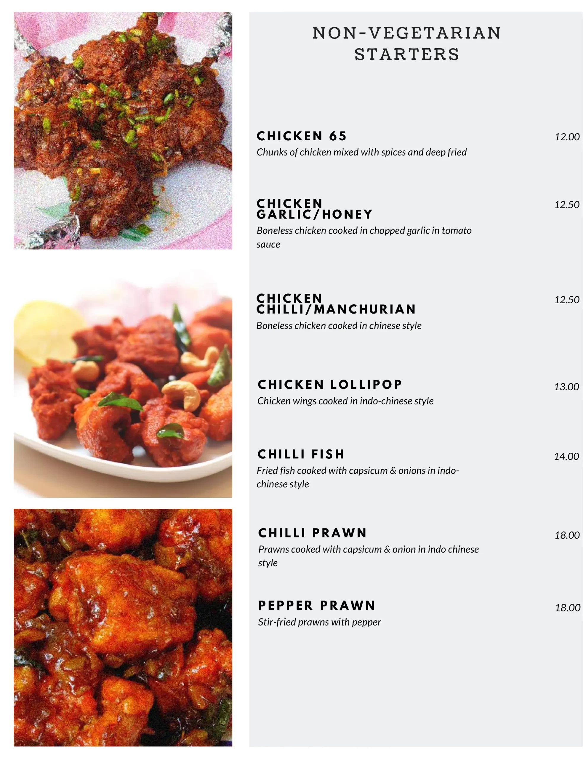 Phoenix Indian Restaurant non-vegetarian chicken Menu Singapore 2022