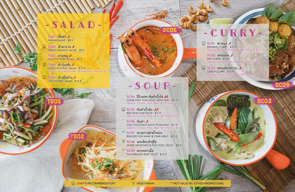 Thai’D Me Up Singapore salad, curry, soup Menu & Price List 2022