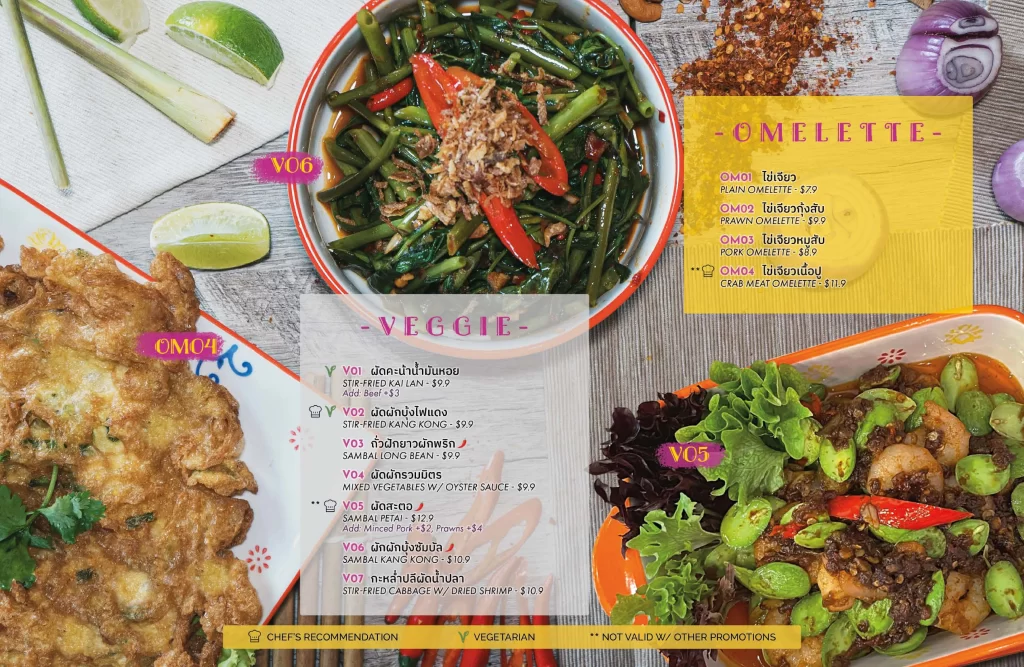 Thai’D Me Up Singapore fried, vegetable Menu & Price List 2022