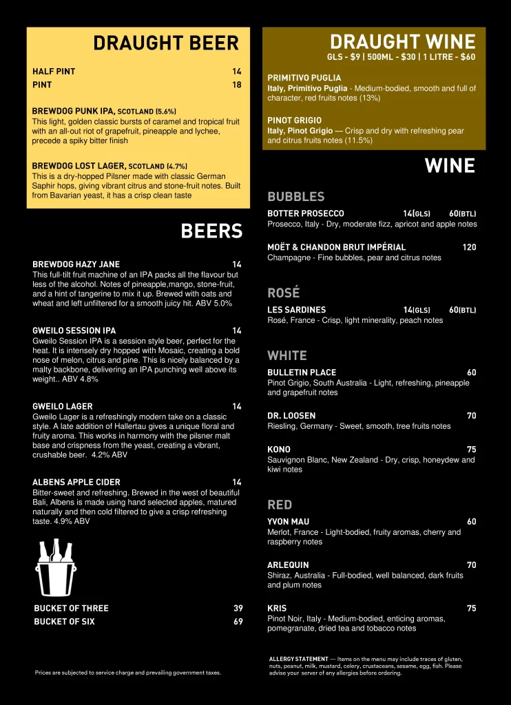 three buns quayside beer & wine menu