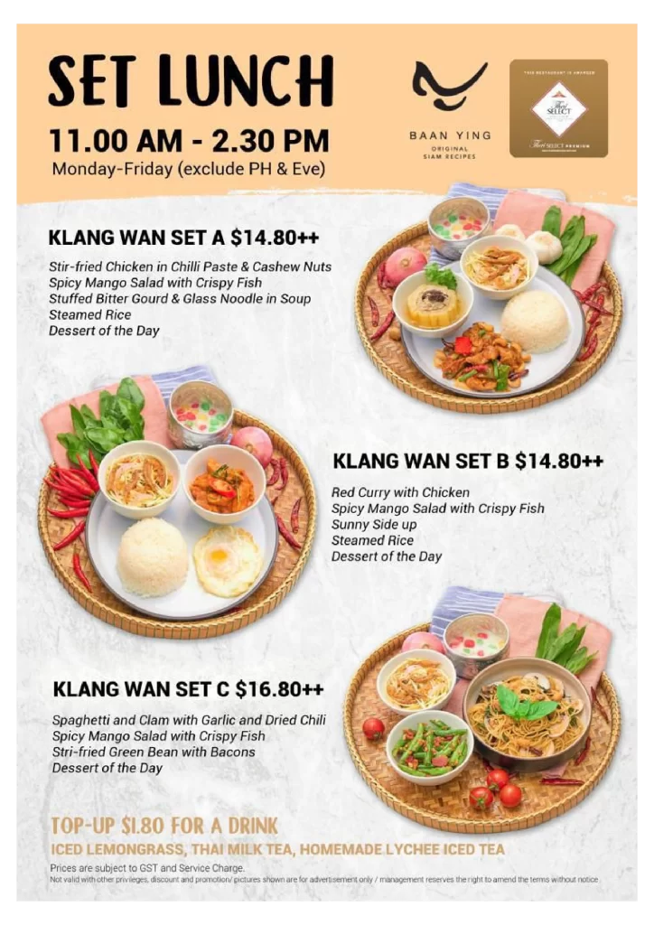 Baan ying set lunch menu