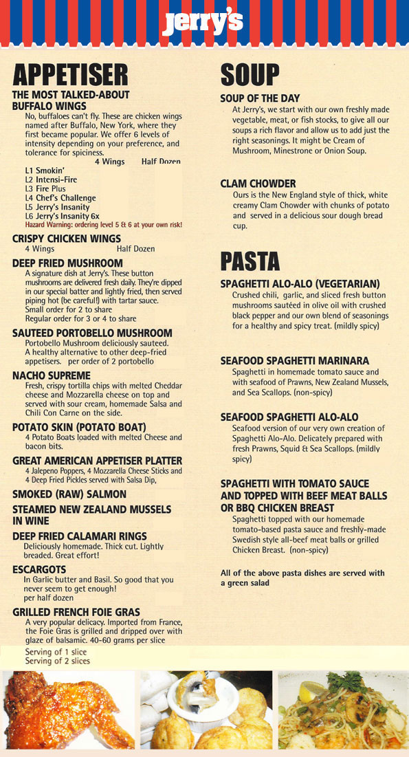 Jerry’s BBQ & Grill with soup & pasta Menu  Singapore 2022
