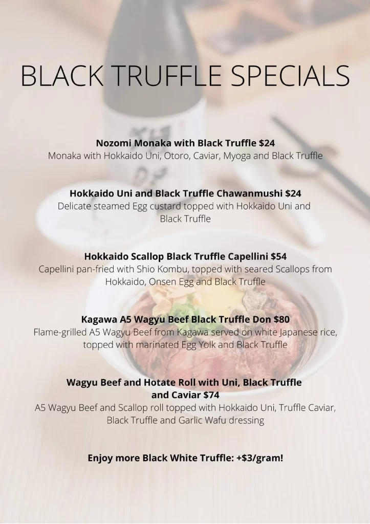 Black truffles special menu