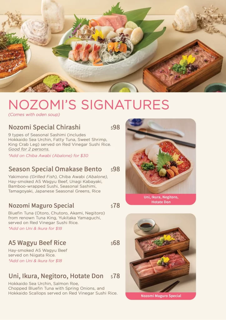 Nozomi's signature Menu
