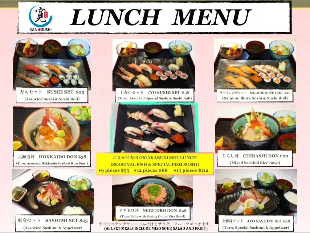 kan sushi lunch menu