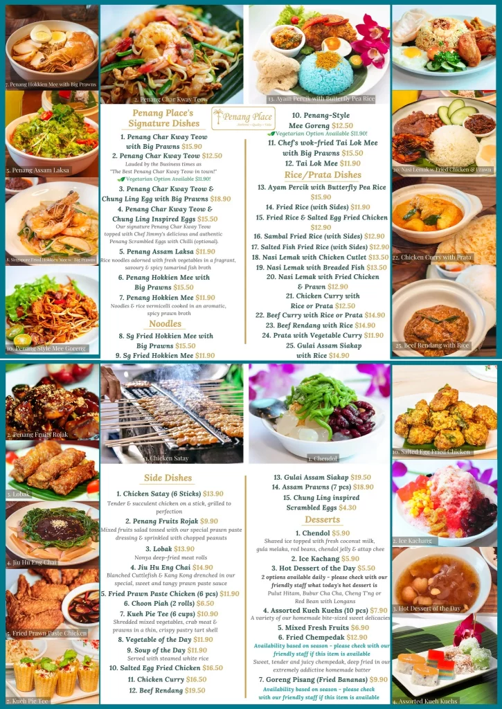 penang Place main menu