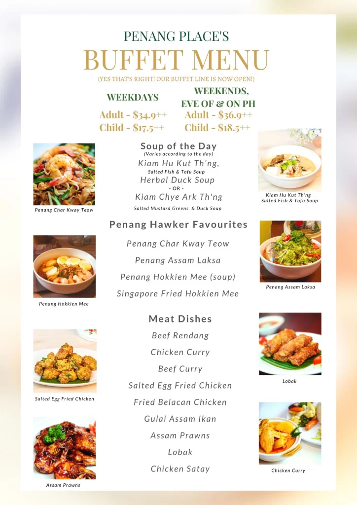 Penang place's buffet menu