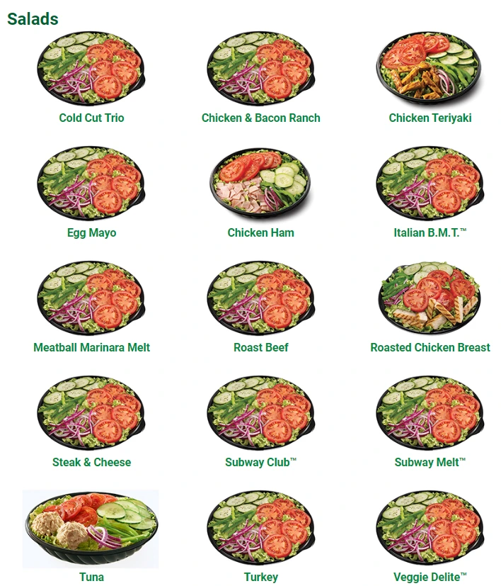 Subway Salad Menu