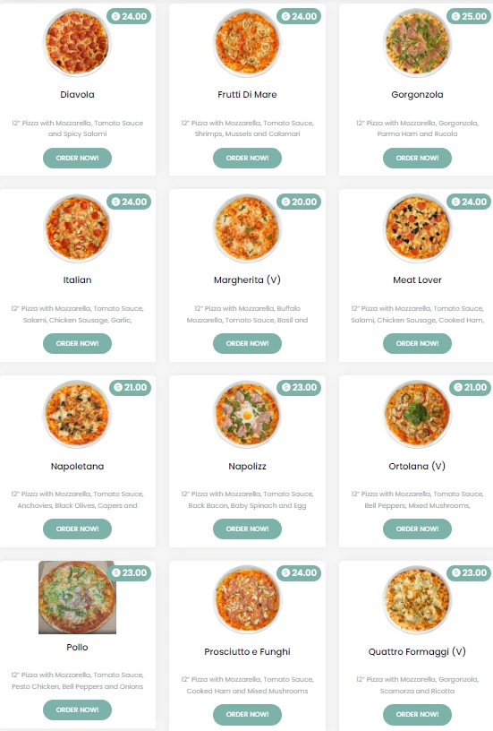 Napolizz pizza menu