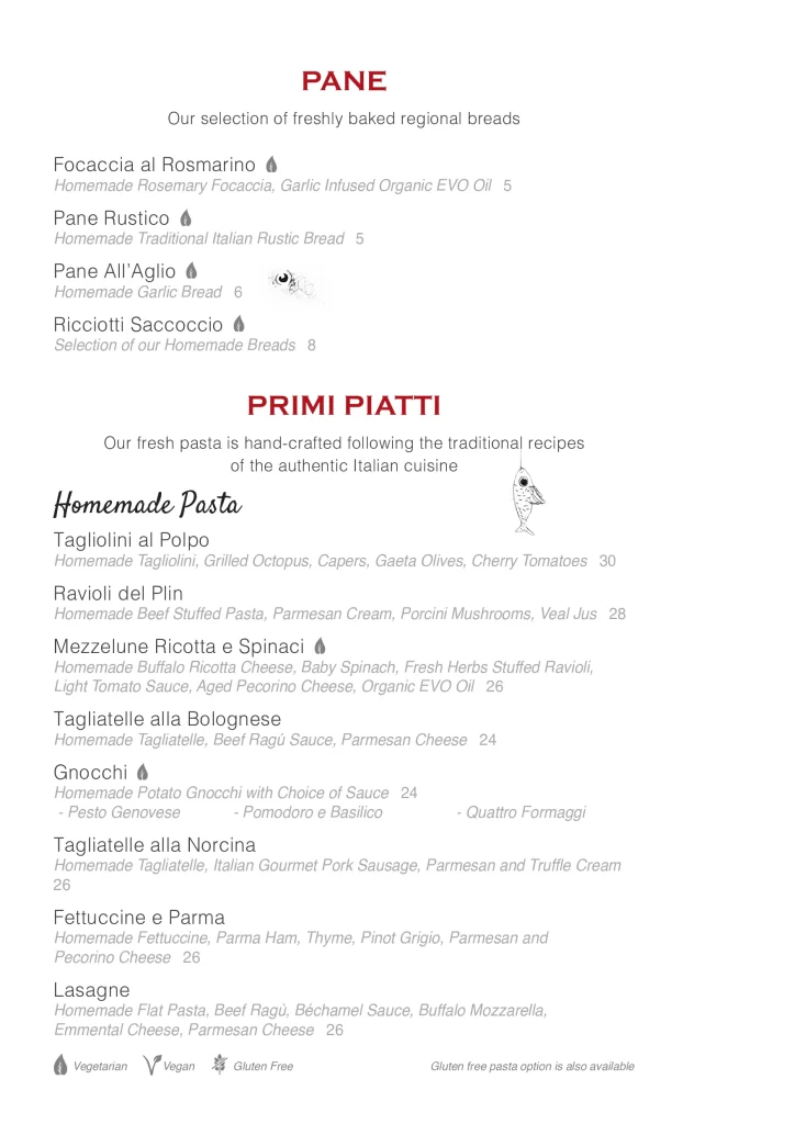 ricciotti Pane & Primi Piatti menu