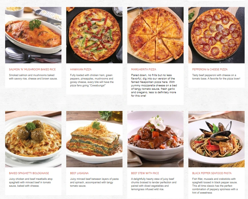 Swensens Pizza & Pasta menu
