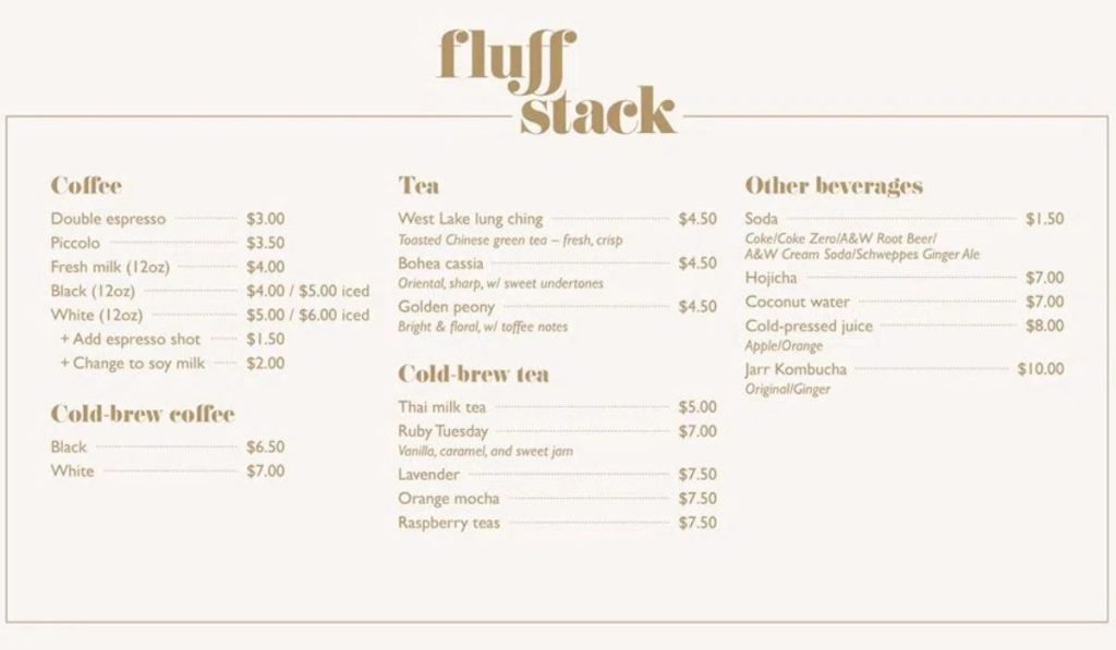 fluff stack beverages menu