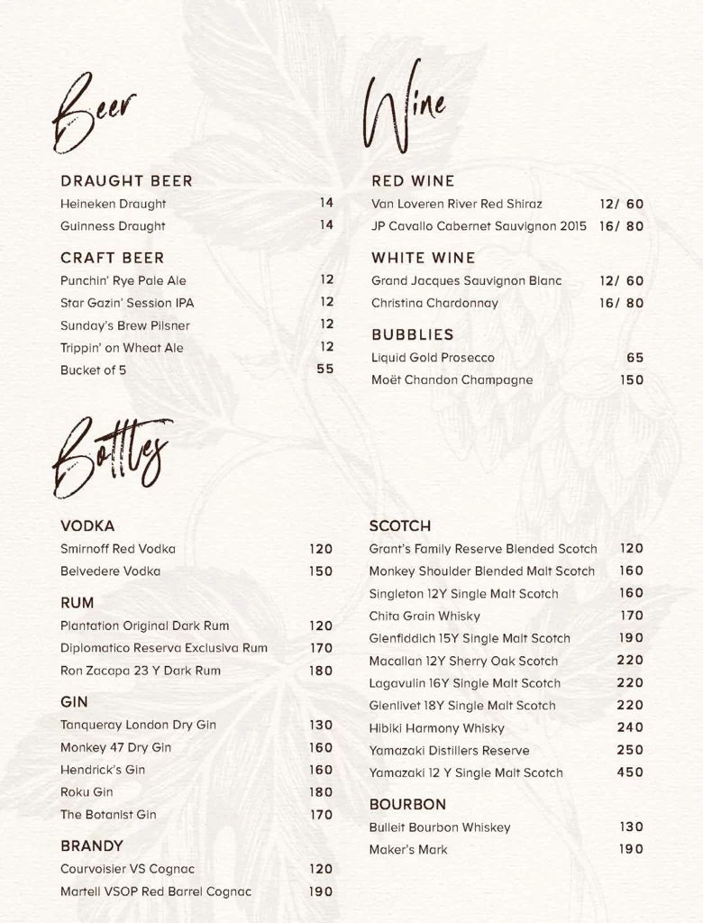 hopscoth beer & Wine menu