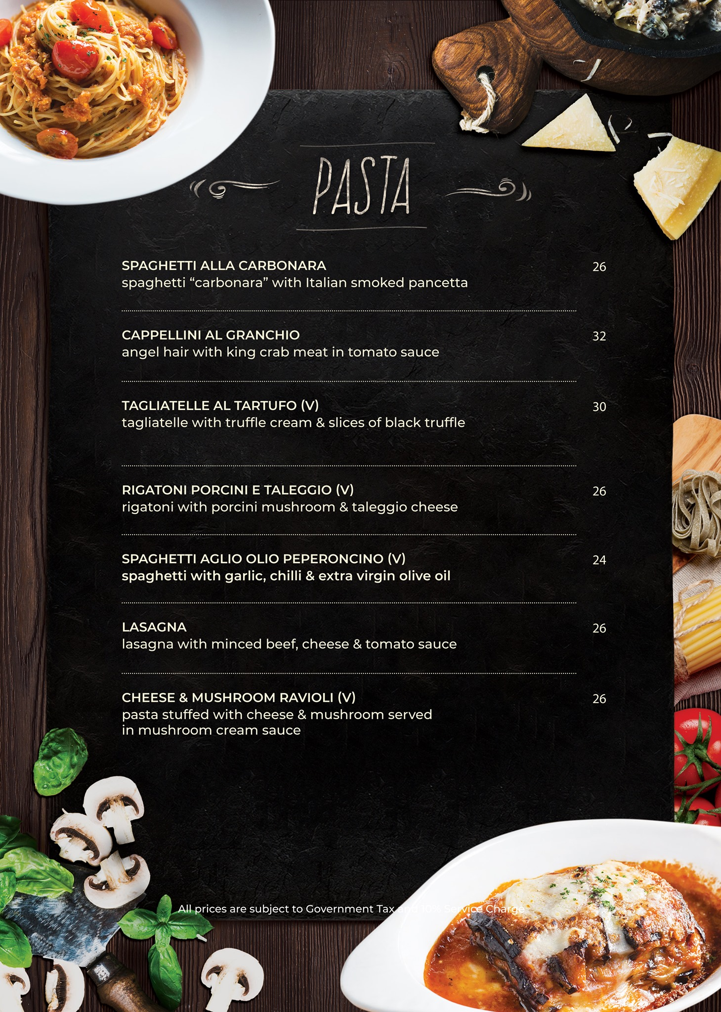 Baci Baci pasta menu