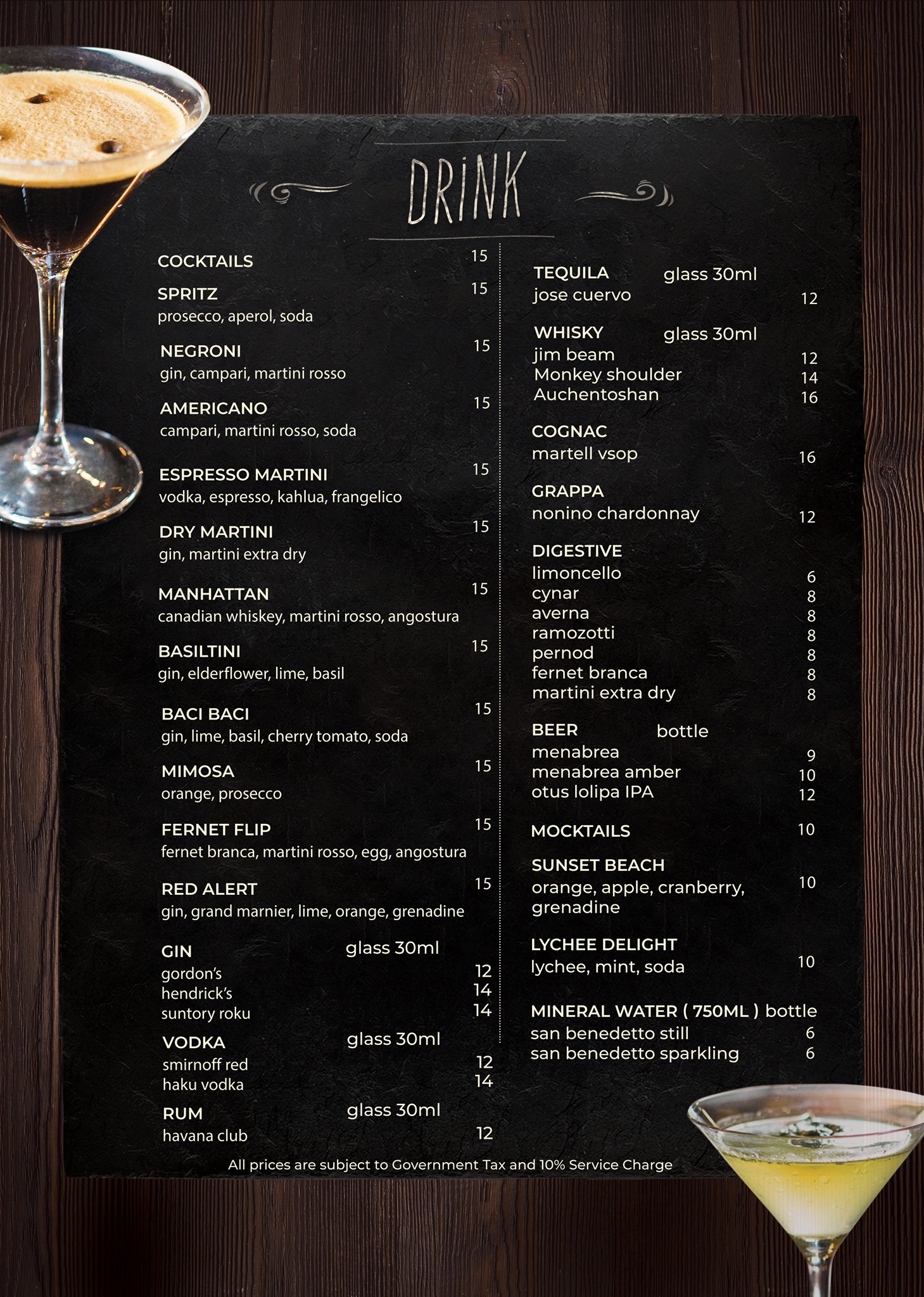 Baci Baci Singapore drink Menu & Price List 2022