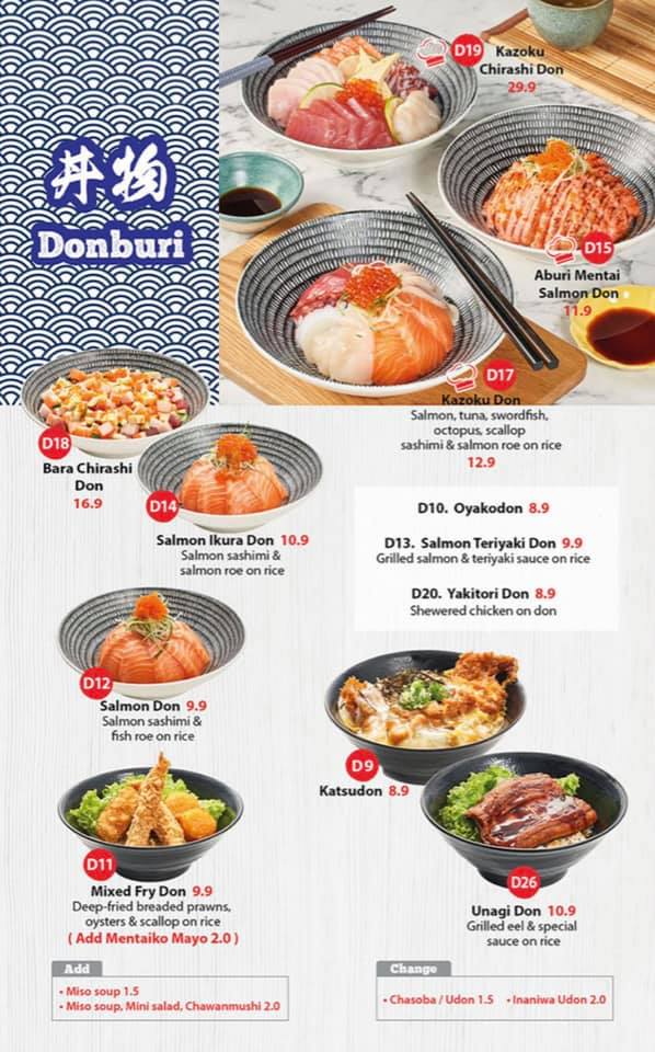 Kazoku Japanese Cuisine donburi Menu