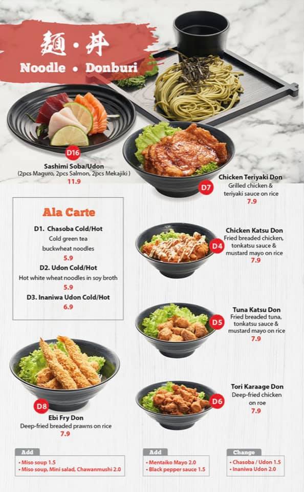 Kazoku Japanese Cuisine noodle donburi Menu