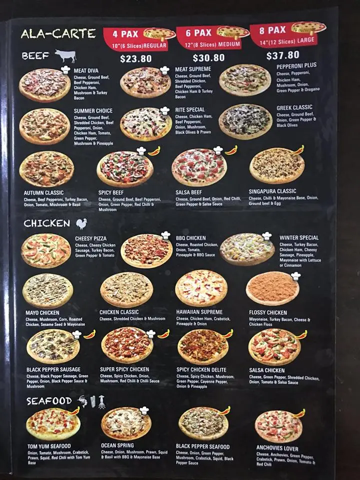 Rite Pizza A La Carte Menu