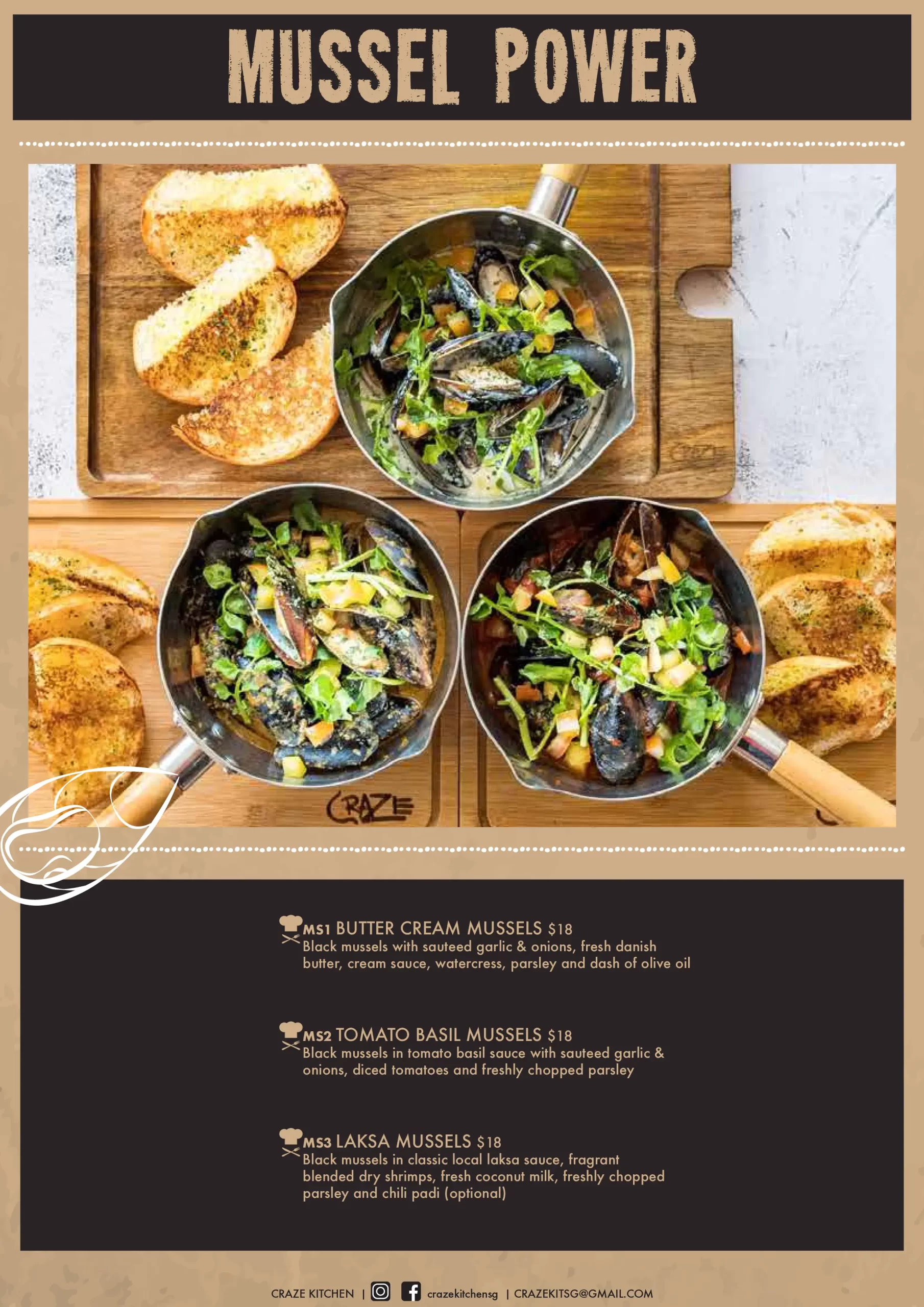 Craze Kitchen Singapore mussel Menu