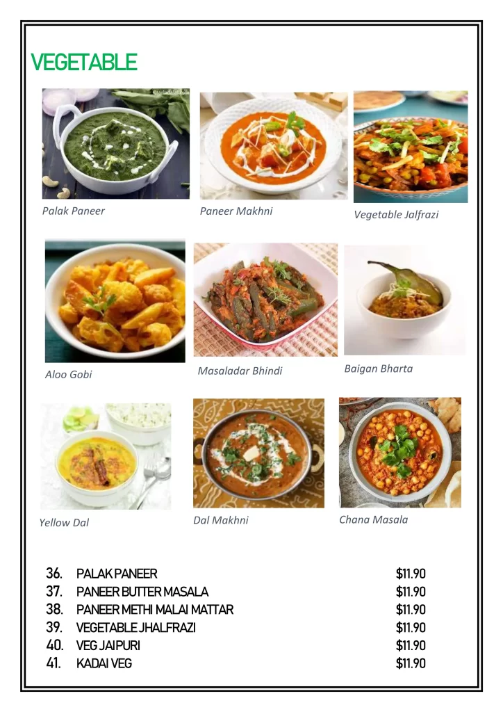 Delhi 6 Singapore vegetable Menu & Price List 2022