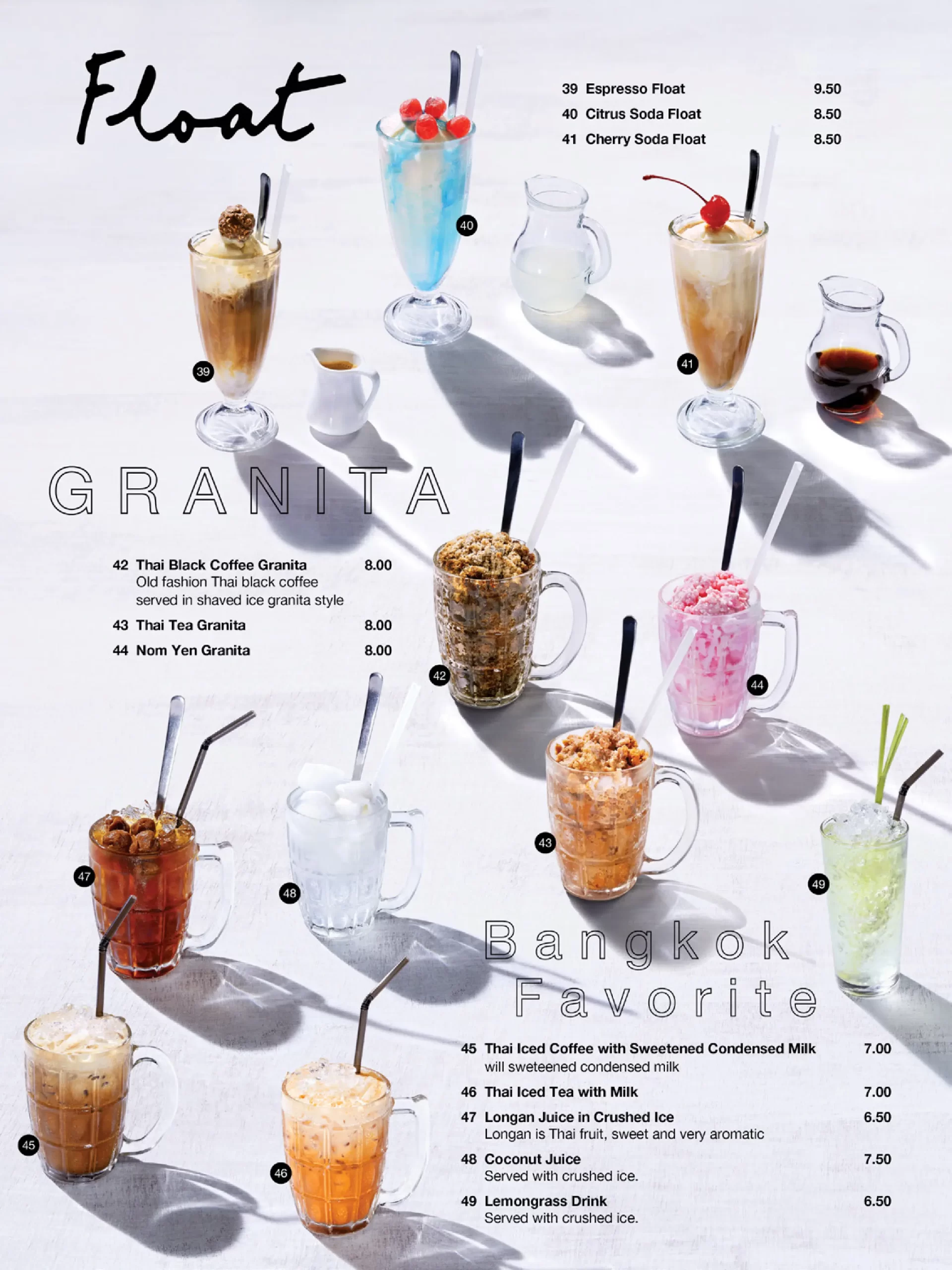 Greyhound Café Singapore drink, juice, ice cream, Menu