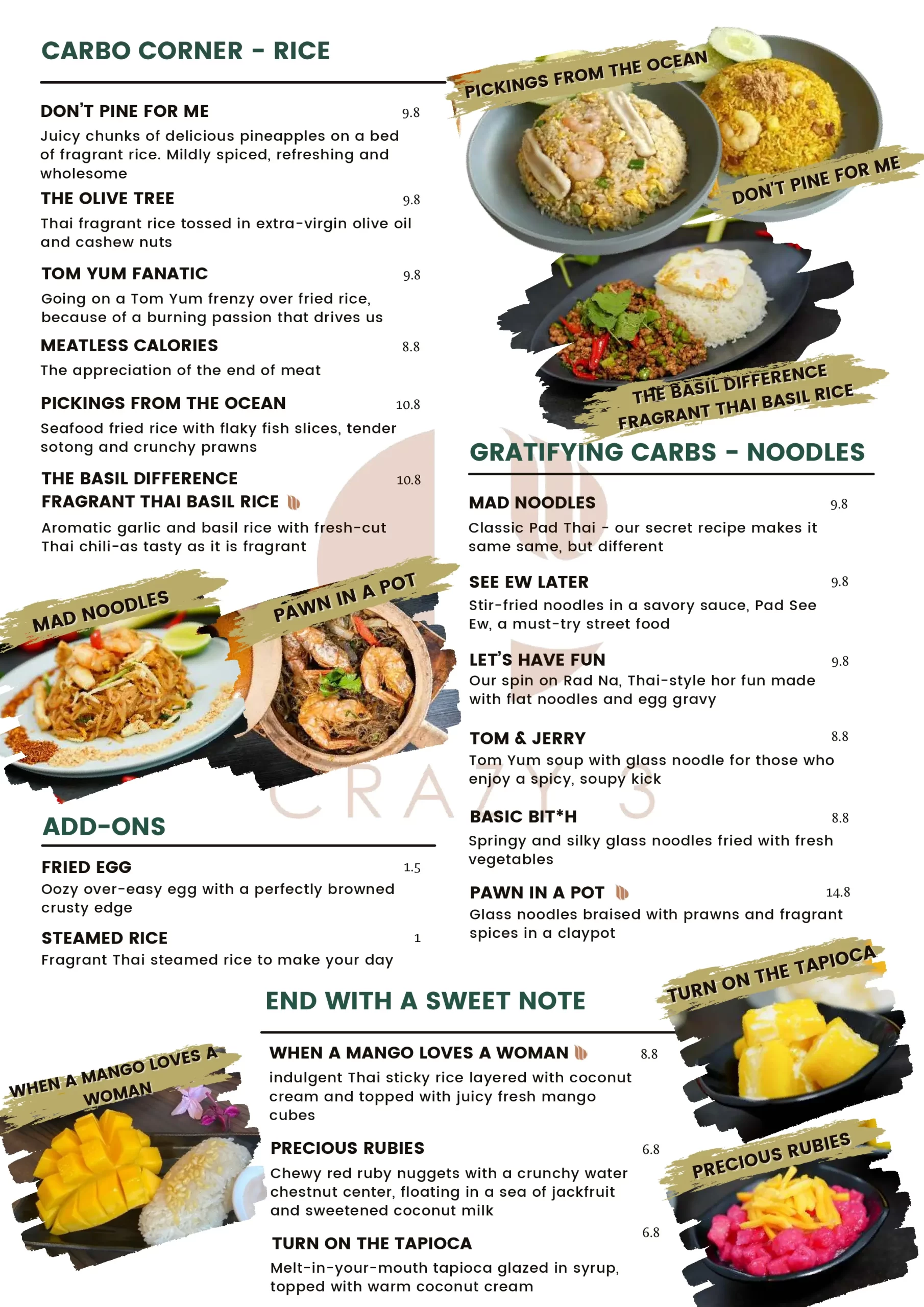 ThaiLily Restaurant Rice Menu