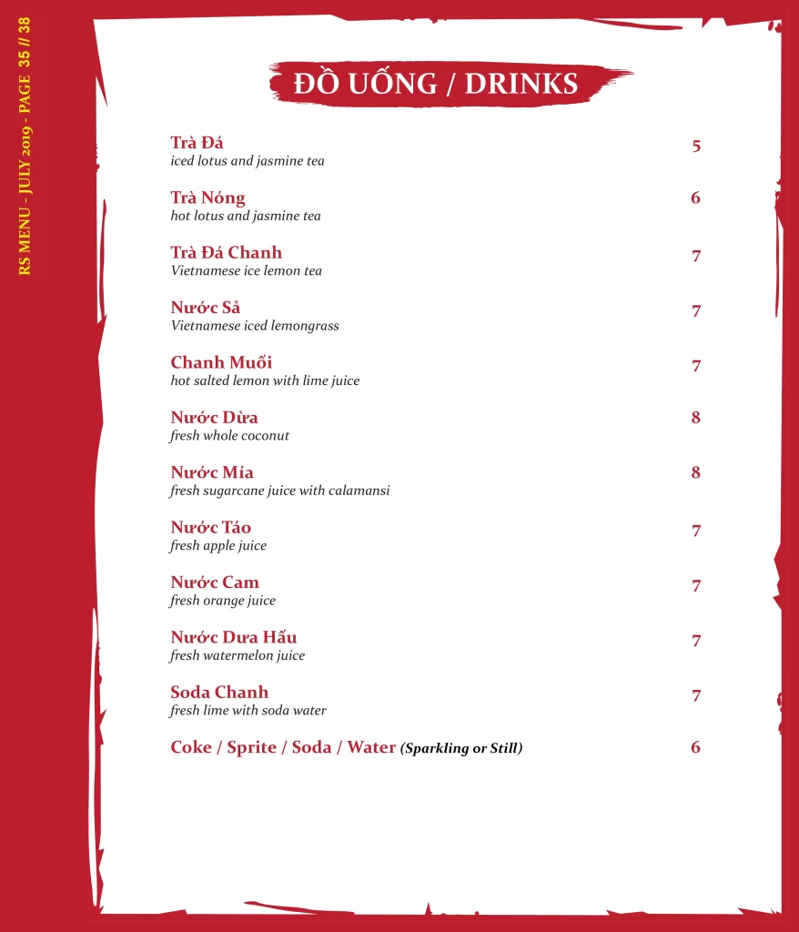 drinks menu