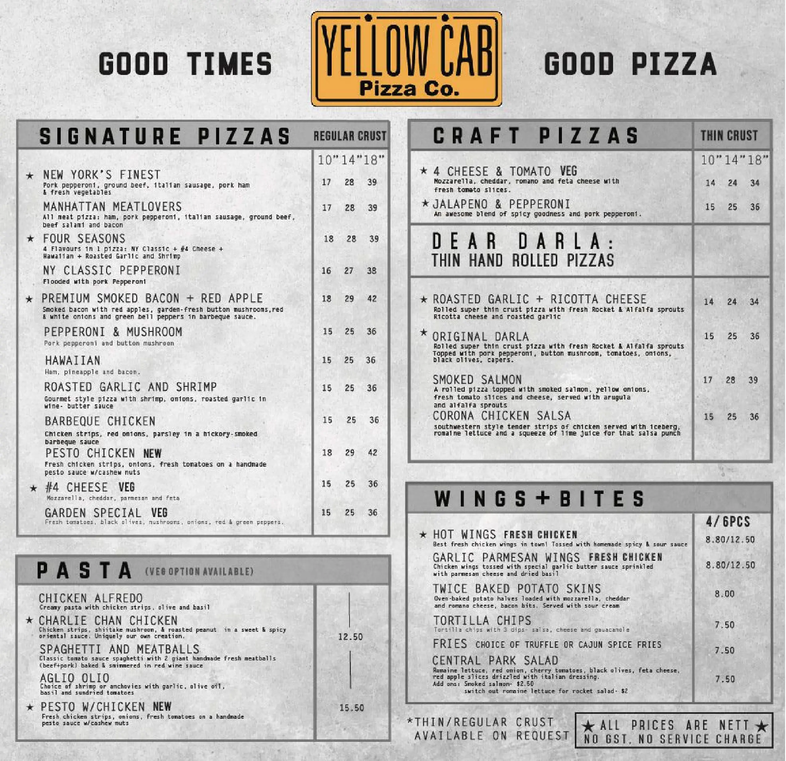 Yellow Cab Pizza Menu