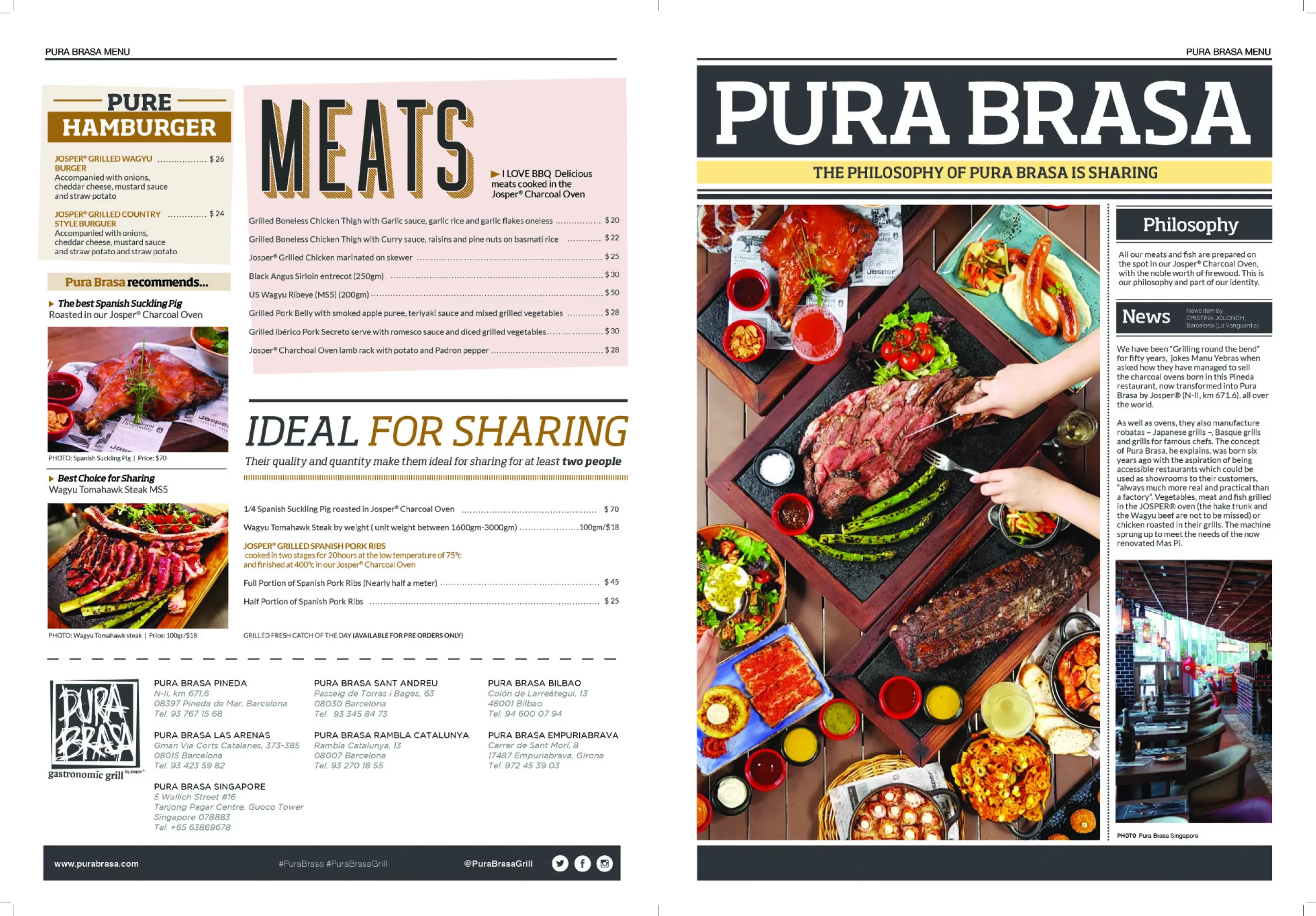 Pura Brasa meats, chicken, Menu