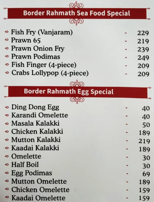 Border rahmath seafood menu