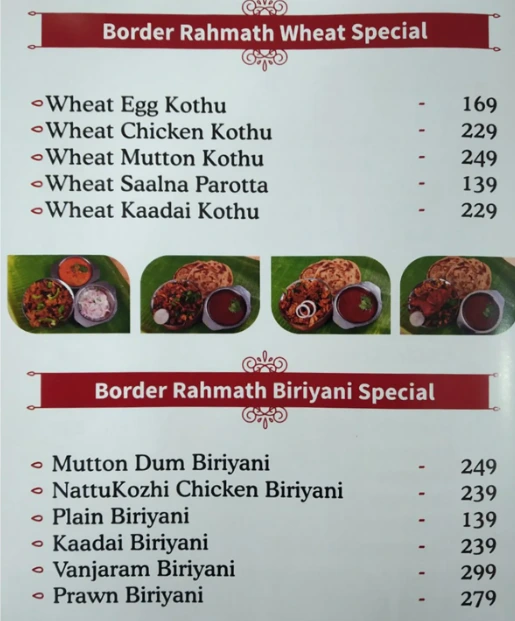 border rahmath Wheat & Biryani Special menu